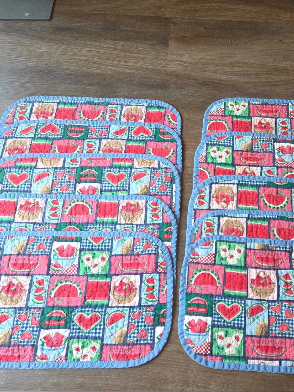 Vintage set of 10 Handmade Farmhouse Patchwork Watermelon Print Placemats